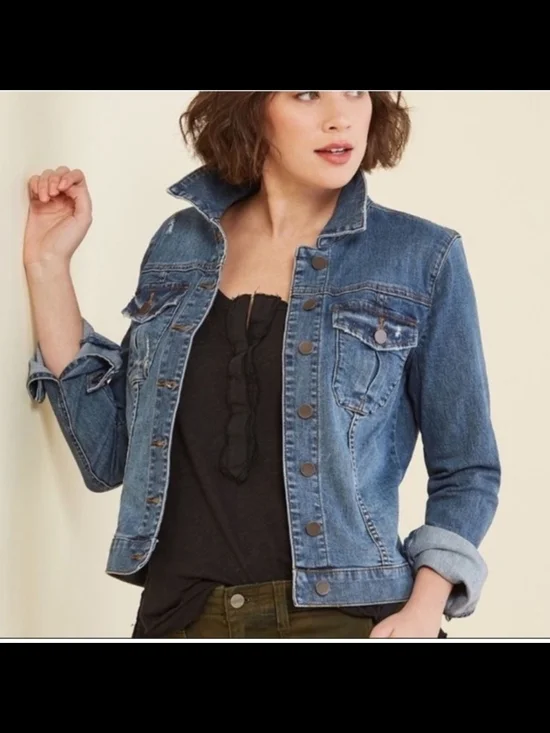 Kut From The Kloth Classic Washed Blue Denim Jacket Size L - Picture 3 of 10